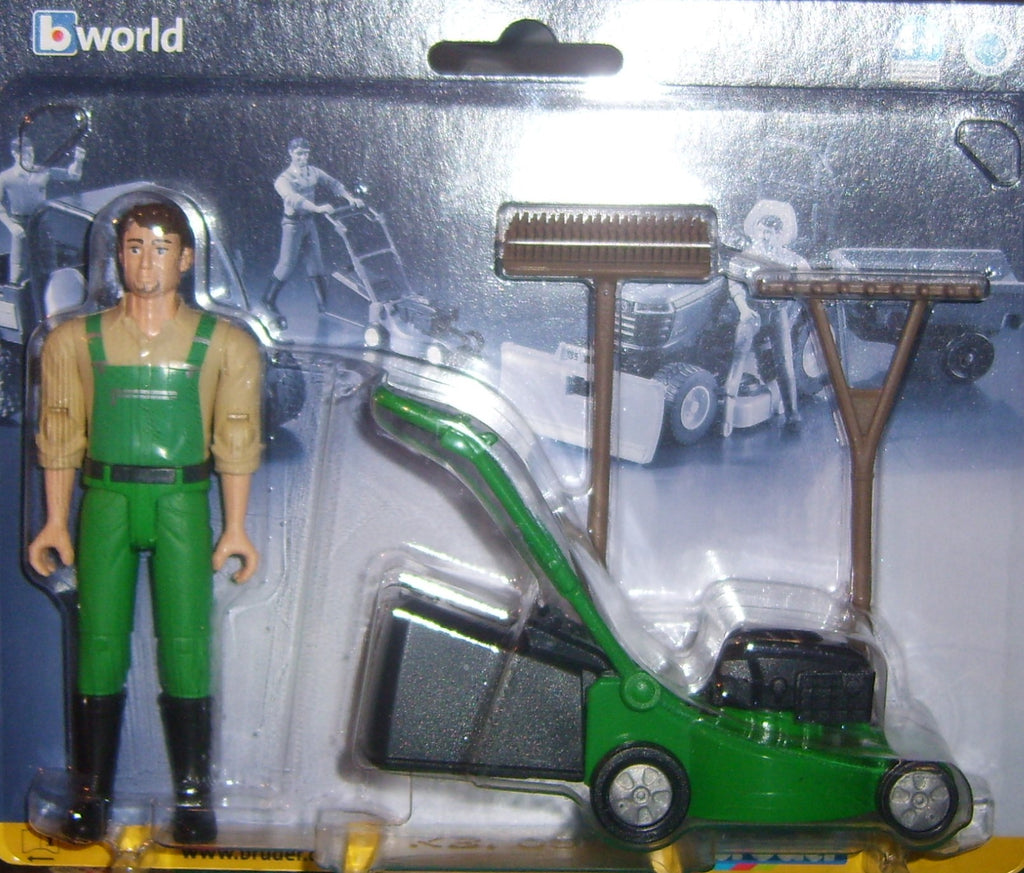 Bruder 62103 bworld Gärtner mit Rasenmäher und Gartengeräten